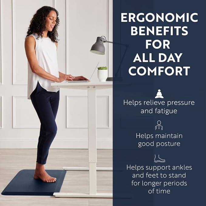 KANGAROO Anti Fatigue Mats for Kitchen Floor, 48x20, Reduce Foot, Knee, Back Pressure, 3/4 Inch Thick Cushioned Ergonomic Mat, Waterproof Comfort Rug for Under Sinks, Standing Desk, Store Floors, Navy