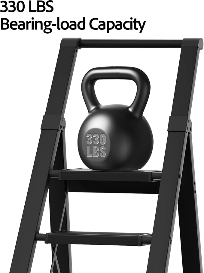 5 Step Ladder, Lightweight Folding Step Stool withConvenient Handgrip,Aluminum 330lbs Capacity Step Ladderfor Office,Household,Kitchen(Black)