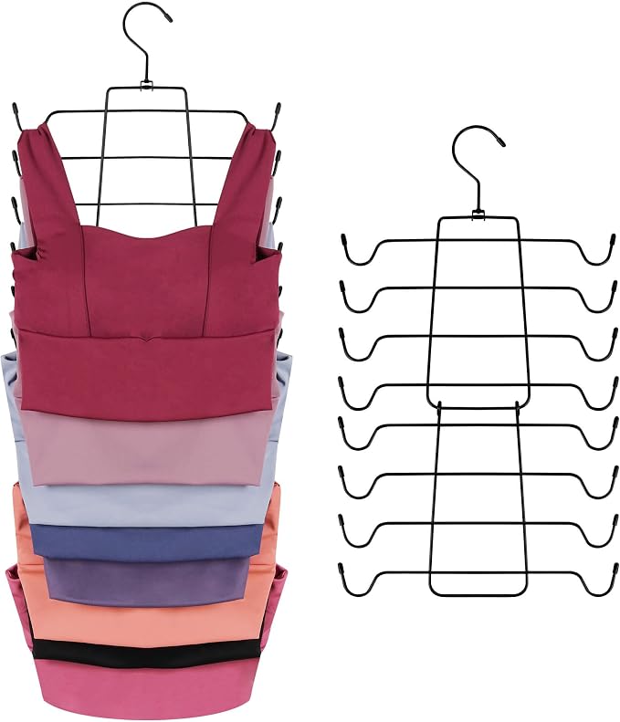 ZEDODIER 3 Pack Tank Top Hanger Space Saving, Bra Hangers for Closet Organizer, Hanging Bra Organizer Tank Tops Holder with 24 Hooks, Metal Closet Organizers and Storage Small Space Solutions, Black