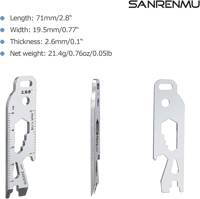 Sanrenmu Keychain Pry Bar Bottle Opener Mini Multi Tool with Wrench Function Stainless Steel Compact Size for Outdoor Camping Hiking
