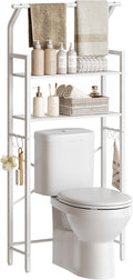 YATINEY 2-Tier Over The Toilet Storage, Multifunctional Vertical Over Toilet Bathroom Organizer, Freestanding Bathroom Storage Shelves with Hooks, Bathroom Organizer, Rustic Brown and Black TR01WT