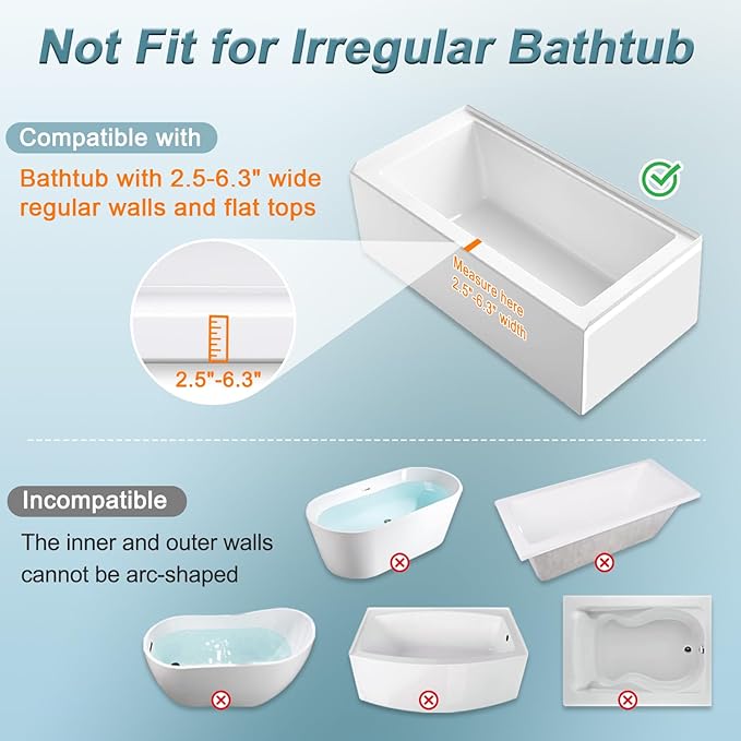 Bathtub Rails for Seniors Shower Grab Bars Clamp on Tub Rail Bath Tub Handles Heavy Duty Safety Support Bar Handicap Tub Bar for Elderly Help Getting Out of Bathtub No Drill Bathroom Grip Bars Devices