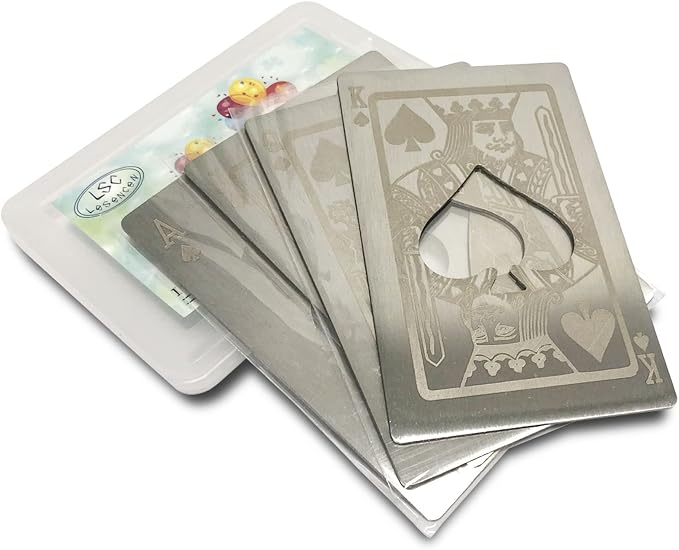Metal Card Bottle Opener Stainless Steel Silver with Engraved Pattern (4 Styles per pack)