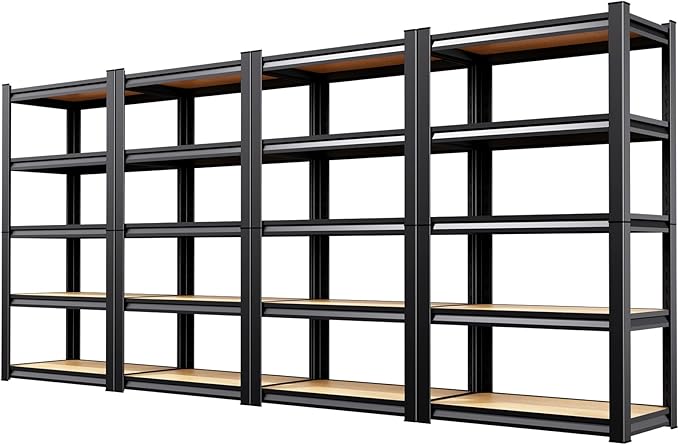 5-Tier Heavy Duty Metal Shelving Units, 71" H x 28" W x 12" D, Adjustable Steel Storage Racks for Garage, Warehouse, Industrial, and Home Organization, 1900 lbs Capacity, 4-Pack