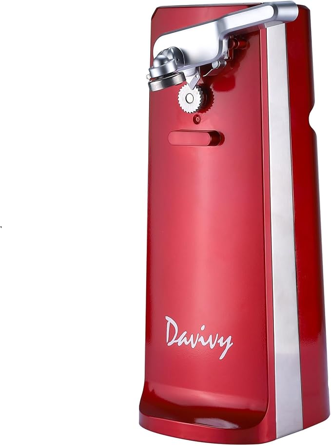 Davivy Can Opener Electric,Removable Stainless Steel Cutter and 3-in-1 Design with Sharpener and Bottle Opener (Red)