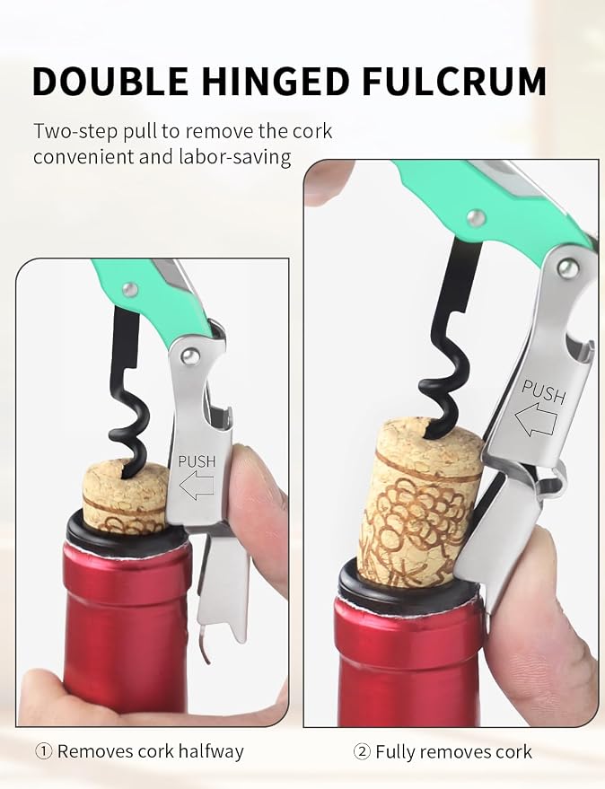 CORKAS Wine Key - Professional Handcrafted Heavy Duty Waiter Corkscrew, Compact Wine Opener with Double Hinged, Foil Cutter and Bottle Opener, Gifts for Servers, Sommelier, Bartenders - Light Green