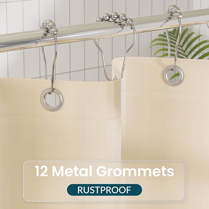 Titanker Plastic Shower Curtain Liner, 72x72 Beige Shower Liner Lightweight PEVA Shower Curtains for Bathroom, Waterproof Shower Liner with Magnets and Rustproof Grommets
