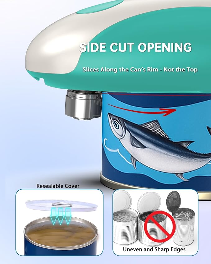 CIRCLE JOY Rechargeable Electric Can Opener, One-Touch Automatic Can Opening with Lid Remover & Smooth Edge Cutting, Food-Safe, Easy to Use for Seniors and Arthritis, Green