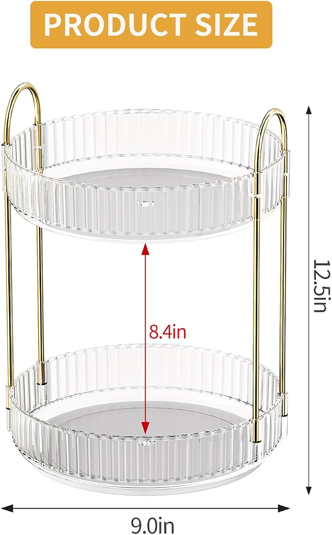 Oifecsie 360° Rotating Makeup Organizer, Large Capacity SkinCare Organizer, 2 Tier Cosmetic Skin Care Perfume Dresser Organizer, Fits Cosmetics, Perfume, Skin Care, Lipstick