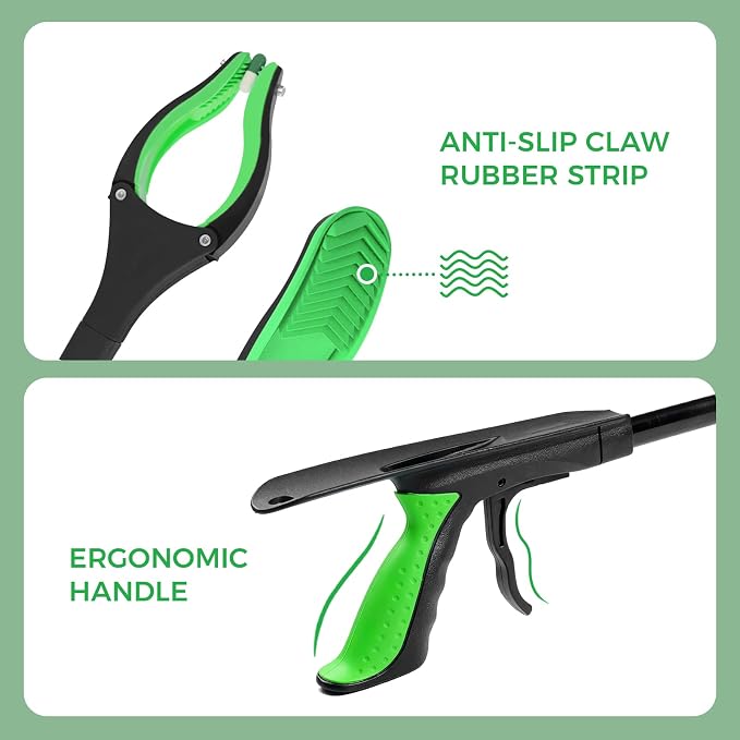 51" Heavy Duty Grabber Reacher Tool, Black & Green | For Seniors/Disabled/After Surgery Recovery, Extra Long Foldable, With Shoehorn, 360° Rotating Anti-Slip Claw, Magnetic Tip