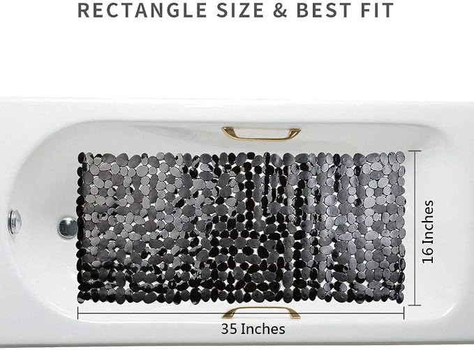 SONGZIMING Bathtub Mat Non Slip 2 Pack, 35 x 16 Inches Pebble Shower Mat with Suction Cups and Drain Holes, Bath Mat for Shower,Bathroom tub (Black)