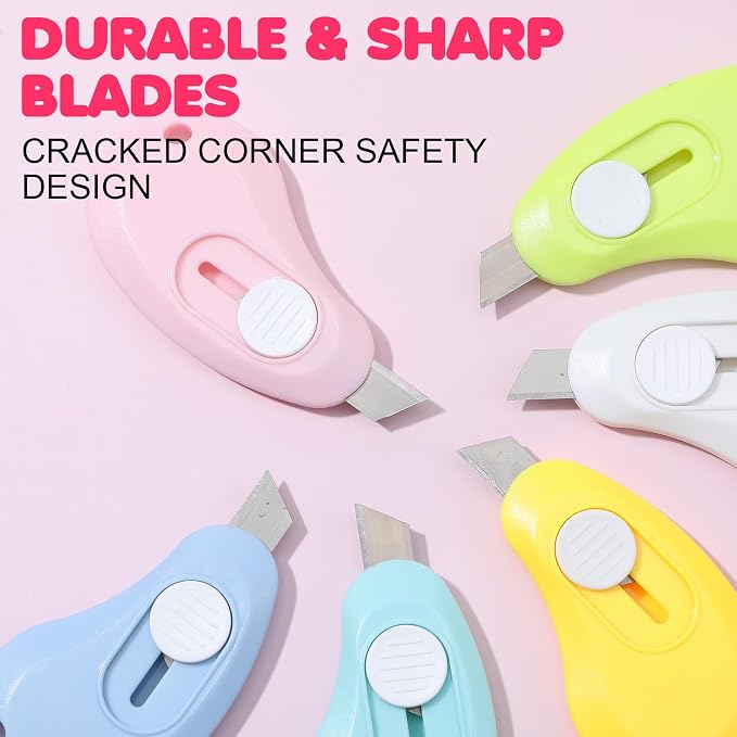 Cute Box Cutter Mini, Mabor 6Pcs Mini Utility Knife for Letter, Small Retractable Package Opener, Compact Box Opening Letter Opener Cutter for Home and Office Use