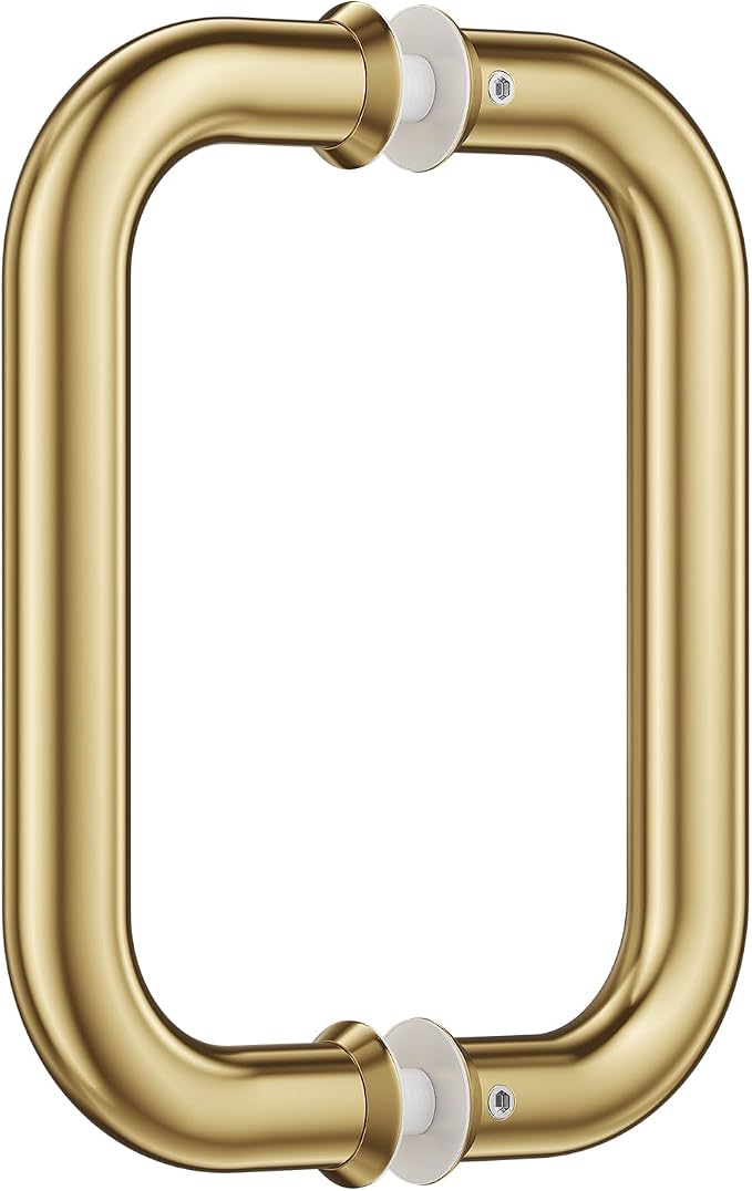 Ranbo Polished Gold 6" （CTC） Tubular Back-to-Back Shower Door Handle，Heavy-Duty 1.0mm Thick 304 Stainless Steel, for 1/4"- 1/2" Thick Glass and 1-3/8" - 2-1/6" Thick Wooden or Metal Doors