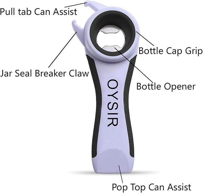 5 in 1 Lids off Jar Opener, Bottle Opener, Ideal For Women, Kids, Seniors - for Multipurpose Kitchen Tool, Easy open. White