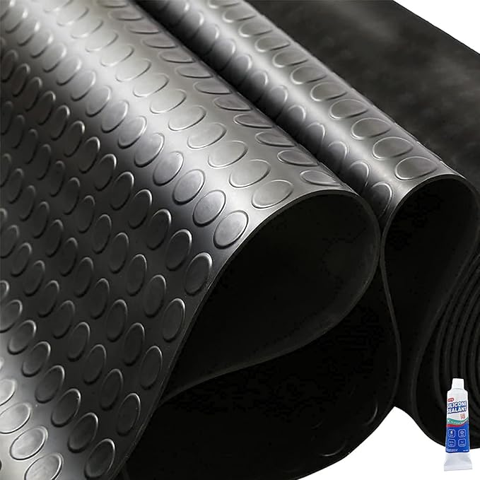 3mm Thin Coin-Grip Rubber Flooring Roll, 2X 4 ft Waterproof Anti Slip Mat, Multi-Purpose Easy Clean Floor Protector for Garage, Laundry Room, Gym, Kennel