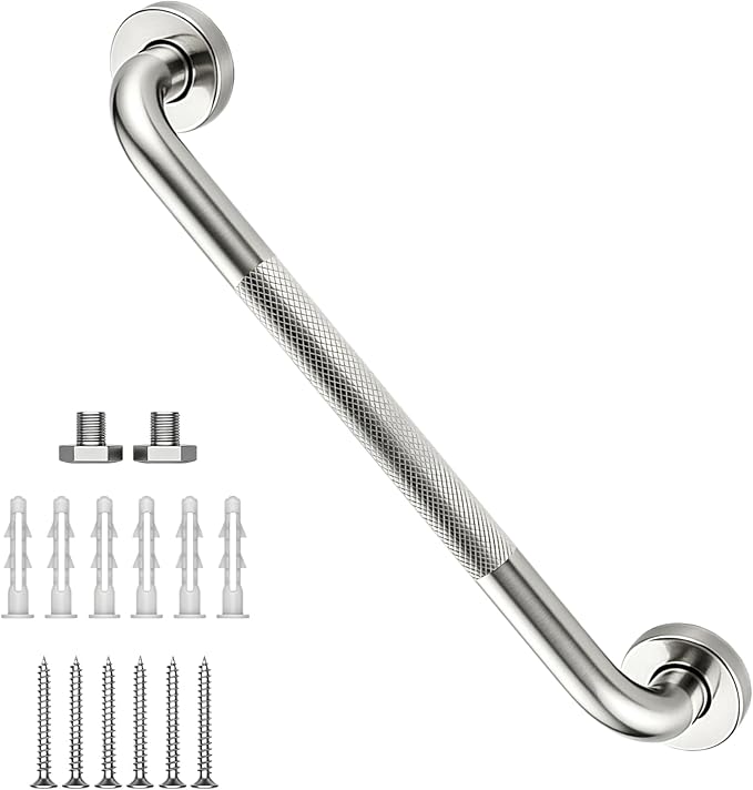 16 Inch Shower Grab Bar, Brushed Nickel Anti Slip Safety Bars, 304 Stainless Steel Bathroom Handrail, Handicap Grab Bars for Wall, Shower Grip Handle for Seniors Elderly Injury Assist Bath (1.25" Dia)