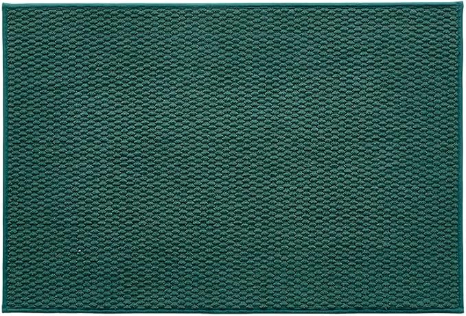 TYUU Bathroom Rugs Non Slip Washable, Super Absorbent Thin Bath Mat Quick Dry Low Pile Bathroom Rug, Dark Green 24"x36"