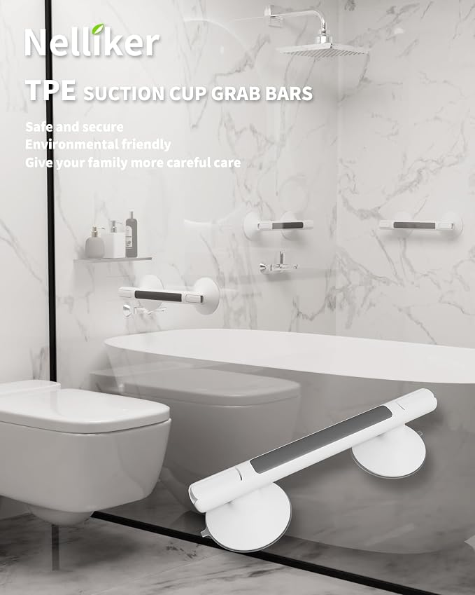 Grab Bars for Bathtubs and Showers 2 Pack Shower Handle for Seniors and Ederly, 12.2‘’ Suction Handicap Grab Bars for Wall, Waterproof, No Drilling