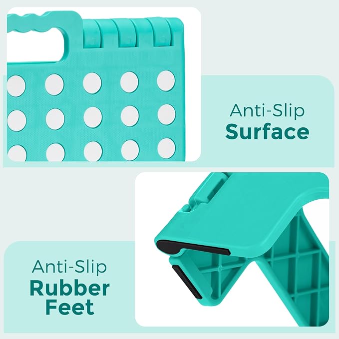 ACKO Folding Step Stool 13 Inch, Sturdy Collapsible Step Stool Foldable Up to 300 lbs for Adults, Non Slip Lightweight Foot Stools with Handle, Ideal for Kitchen, Bathroom, Bedroom, Garden, Teal