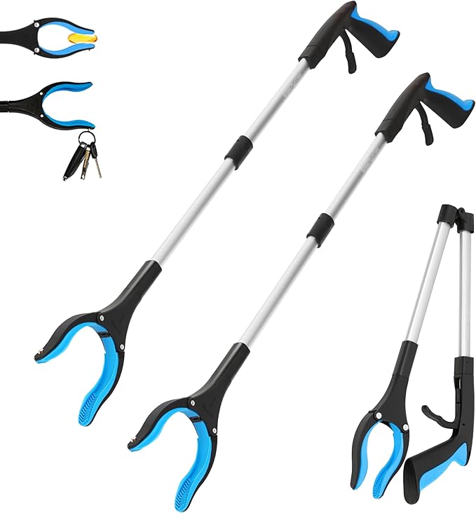 Grabber Reacher Tool -2 Pack 32” Reacher Grabber Tool with Strong Magnetic and Swivel Head - Pick Up Stick Grabbers for Seniors, Trash, Surgery Recovery Must Haves Gifts (Blue)