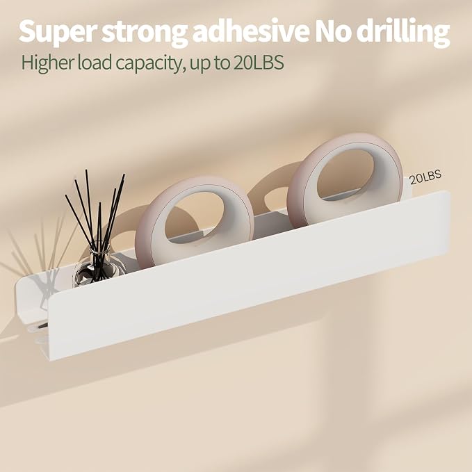 REKITA No Drill Shower Shelf Organizer, 40cm Stainless Steel Bathroom Storage with 4 Removable Hooks, Adhesive Wall Mounted Shower Caddy, Rustproof Bath Shelf for Bathroom Kitchen Living Room