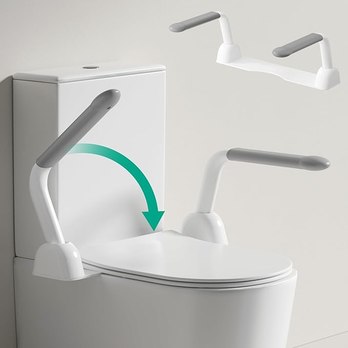 Toilet Safety Rails for Seniors, Super Heavy Duty Handicap Toilet Rails with Foldable Handles, Space Saving, Stylish and Durable, Anti Slip Toilet Safety Frame with Arms for Seniors Disabled Pregnant