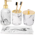Haturi Bathroom Accessories Set, 4 Pcs Marble Look Sets Soap Dispenser & Toothbrush Holder Counter Top Restroom Apartment Decor Stuff, Glass Kits, Gift for Women and Men, Ink White