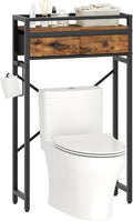 MAHANCRIS Over Toilet Storage, 2-Tier Bathroom Organizer Shelf with 2 Fabric Drawers and Toilet Paper Holder, Freestanding Above Toilet Rack for Small Spaces, Space-Saving, Rustic Brown TSHR1101