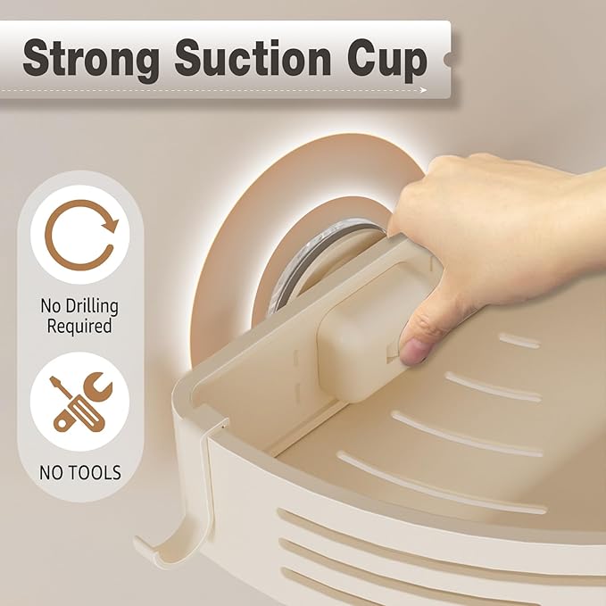 Conworld Corner Shower Caddy Suction Cups, Corner Shower Shelf With a Towel Bar, Shower Organizer Suction for Bathrooms Storage with Hooks, No-Drilling Removable (Aluminum, 2-Pack, Cream)