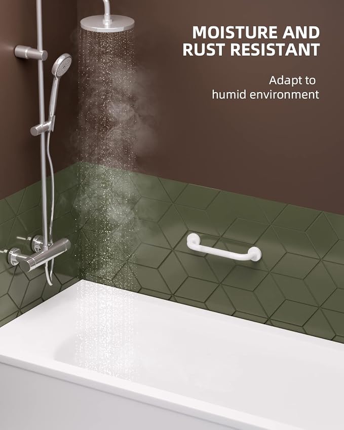 12 Inch Oil Rubbed White Shower Grab Bar w/Anti Slip Grip, ZUEXT Stainless Steel Bath Grab Bar,Bathroom Balance Bar, Wall Mount Safety Handrail Support, Handicap Injury Elderly Senior Assist Handle