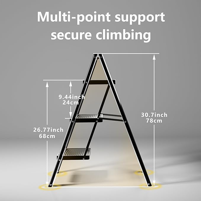 Step Ladder 3 Step Folding, Sturdy 330 Lbs Small Step Stool for Adults, Closet Step Stool Ladder with Anti-Slip Wide Pedals, Portable Folding Ladder for Home Kitchen Office