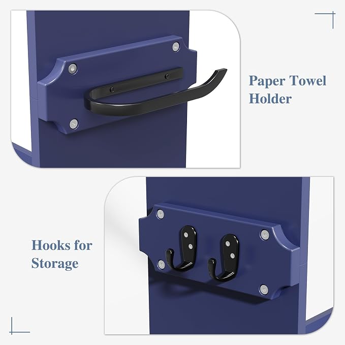 Gold Trim Over The Toilet Storage Cabinet, Double Doors Over Toilet Bathroom Organizer with Adjustable Shelves and Toilet Paper Holder, Modern Over Toilet Storage Cabinet for Bathroom (Blue)
