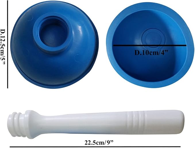 NewFerU Drain Plunger, Small Hand Force Plumber Helper, Little 4 inch Cup Clog Remover, Tiny Rubber Unclogger in 9" Short Handle for Kitchen Sink, Bathroom Toilet, Shower Bath Tub (Blue)