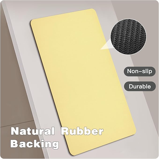 TYUU Bathroom Mat Quick Dry, Bathroom Rugs Non Slip Washable Thin Absorbent Bath Mat Fits Under Door Bathroom Floor Mat Perfect for Bath, Shower, or Sink 36"x48" Light Yellow