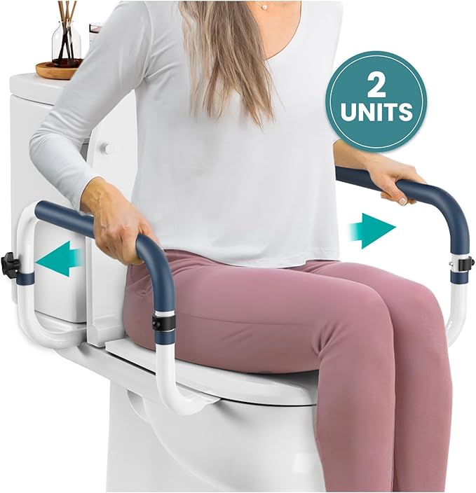 Toilet Safety Rails (250lb) - Adjustable Toilet Safety Rails, Toilet Bar for Elderly Adults, Toilets Rails for Seniors, Toilet Seat with Handles for Elderly & Disabled-Easy Installation-2 Pack