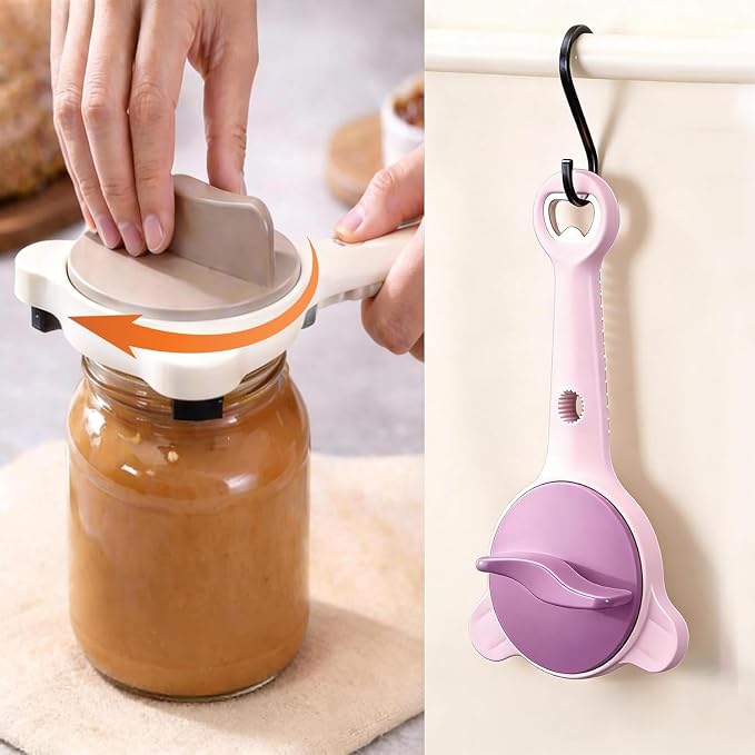 New 4-in-1 Retractable Jar & Bottle Opener, Adjustable Stainless Steel Lid Remover with Non-Slip Grip for Seniors,Multi-Functional Jar Opener with Ergonomic Handle for Kitchen Jars Cans Bottles(Brown)