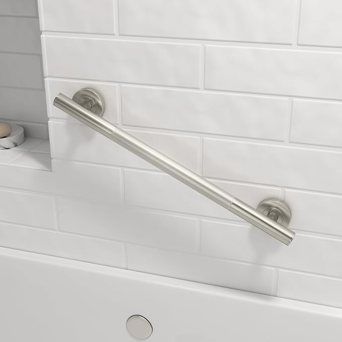 Lava Odoro Shower Grab Bars, 18" Stainless Steel Bathroom Safety Grab Bar, Upgrade Anti-Slip Knurling Shower Grab for Bathtub, Shower Handle for Elderly and Handicap, ADA Compliant, Brushed Nickel