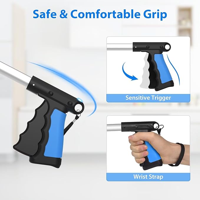 43" Grabber Reacher Tool, Foldable Reacher Grabber Pickup Tool with 360° Rotating Jaw & Two Magnets, Extra Long Trash Picker Upper Grabber, Extension Grabbers for Seniors, Blue