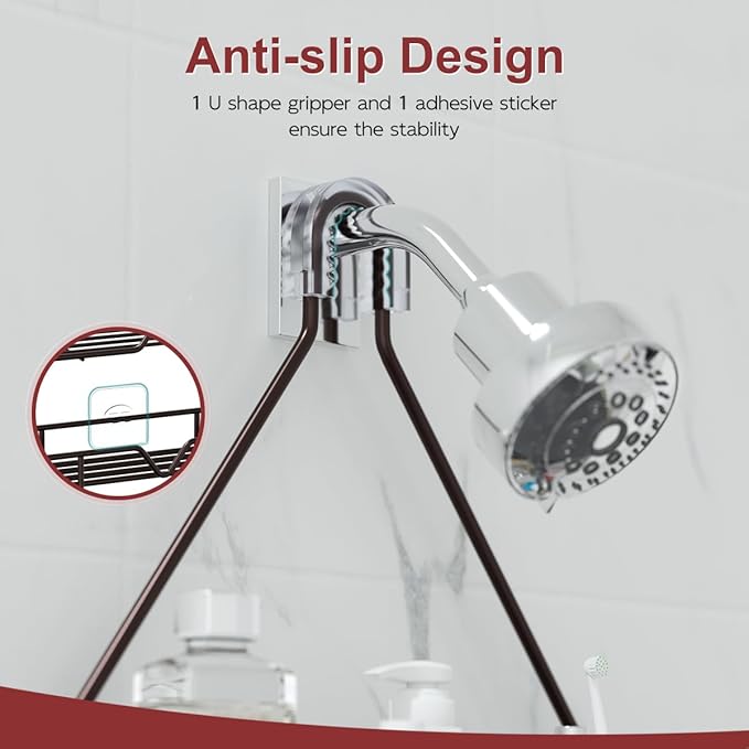TreeLen Shower Caddy over Shower Head Hanging Bathroom Caddy for Bathroom Organizer 4 Hooks Shampoo Holder-Bronze
