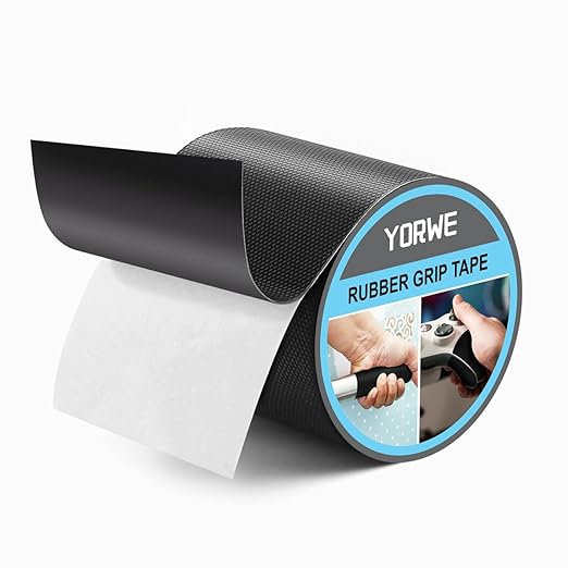 Yorwe Rubber Grip Tape, Ultra-Thin Strong Adhesive Anti-Slip Waterproof Heat Resistant Wear-Resistant Cushion Pad, Making Handles or Contact Surfaces Safer, with Grip and Comfort (Black, 4In x 10Ft)