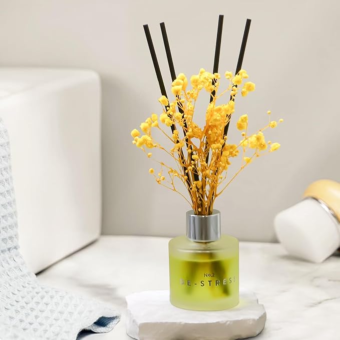 Jasmine White Tea Scent Diffuser, 1.7 oz Reed Diffuser with Dried Flower for Bathroom Small Place, Last up to 30 Days