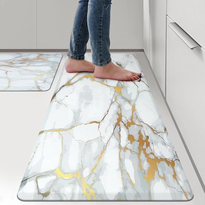 Anti Fatigue Kitchen Rugs and Mats 2 PCS,Comfort Cushion Mat Set,1/2 Thick Non Slip Kitchen Floor Rug Waterproof Cushioned Standing Mat for Floor Office Sink Laundry,(17.3"x29"+17.3"x47")