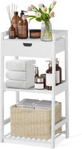 POXAKA 3 Tier Bamboo Bathroom Shelves with Drawer, Ladder Shelf for Bathroom Storage, Space-Saving Design, Stylish Display Nightstand, Stylish Storage Solution for Home, Living Room, Kitchen, Office