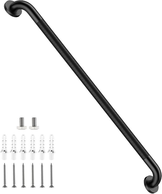 Matte Black Grab Bar 36 Inch, iHansee Anti-Slip Bathroom Grab Bar w/Knurled Texture Grip, Stainless Steel Safety Handrail for Toilet Bathtub, Wall-Mount Shower Handle Handicap Bars for Senior Elderly