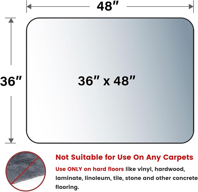 Yecaye Office Chair Mat for Hardwood Floor, 36" x 48" Clear Computer Desk Chair Mat, PVC Heavy Duty Floor Protector for Rolling Chairs, 0.07''(1.7mm) Thick Floor Mat (Transparent, 36" x 48")
