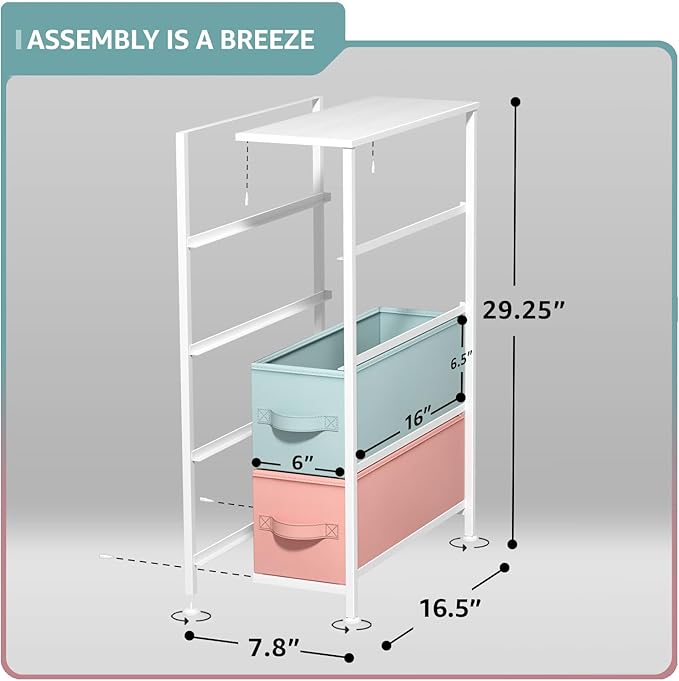 Sorbus Kids Narrow Dresser with 4 Drawers - Vertical Slim Storage Chest of Drawers with Steel Frame, Wood Top & Easy Pull Fabric Bins for Small Spaces, Closets, Bedroom, Bathroom & Laundry