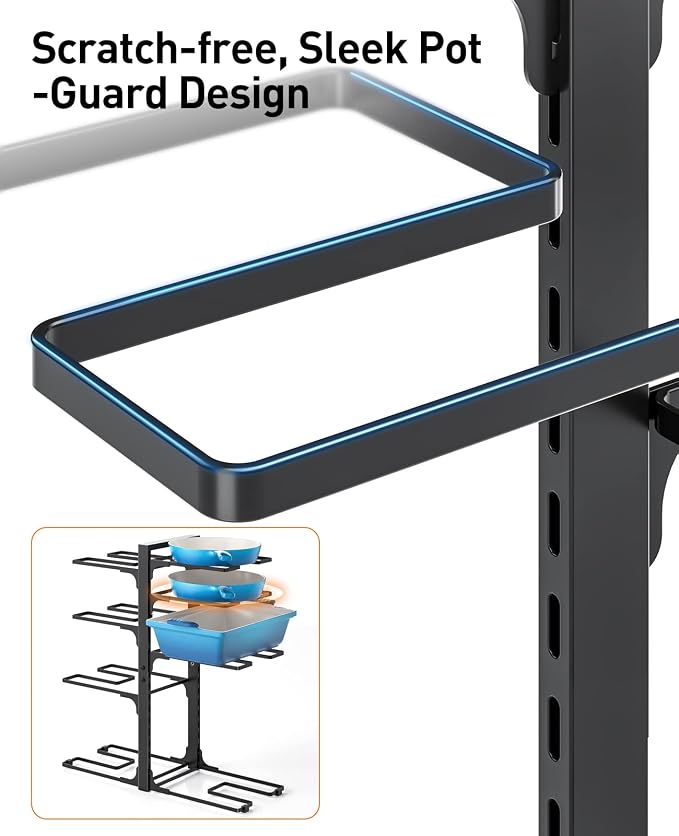ORDORA Pots and Pans Organizer: under Cabinet, 20.8" Height Heavy Duty 120LBS Pots Pans Organizer Rack for under Cabinet 8-Tier Adjustable for Big Stockpots, Dutch Oven, Cast-iron Pans, Heavy Cookware