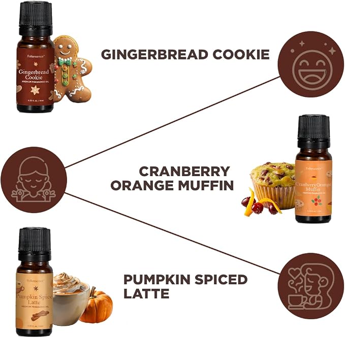 Folkulture Essential Oils for Home | Set of 6 (0.34 fl oz x 6) Fall Essential Oils for Diffuser | Pumpkin Spice, Vanilla & Fall Scents | Diffuser Oils & Fall Essentials for Women