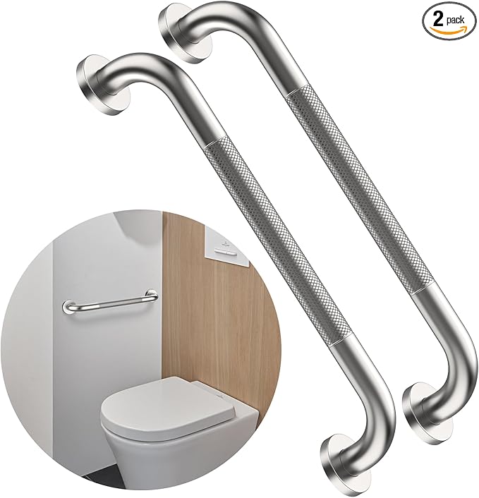 16 Inch Anti Slip Shower Grab Bar,Munzong Handicap Grab Bars,Brushed Nickel Knurled Bathroom Balance Bar,Safety Hand Rail Support Elderly Senior Bath Handle