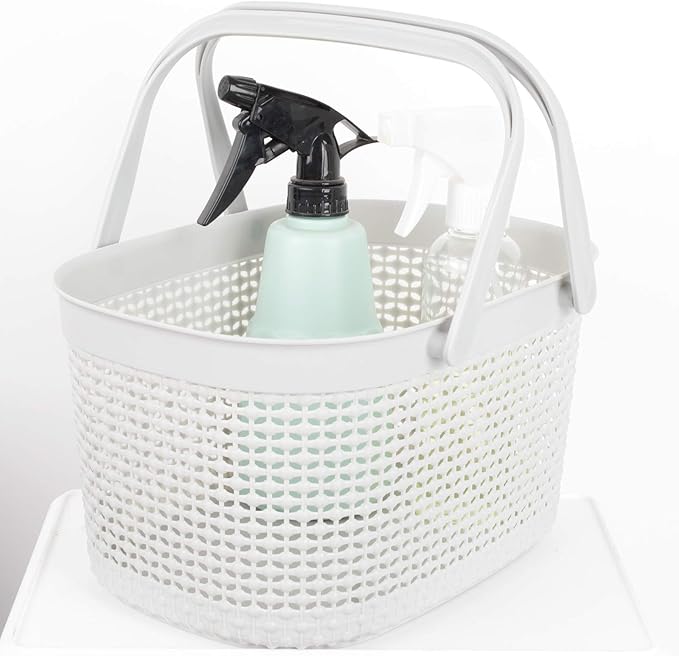rejomiik Portable Shower Caddy Basket, Plastic Organizer Storage Tote with Handles for Bathroom, College Dorm, Kitchen, Grey